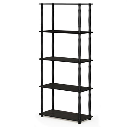 Furinno Turn-S-Tube Toolless Assembly 5-Tier Black Book Shelf, Corner Shelf, Open Shelves, Classic Tubes, for Organization and Storage, Living Room
