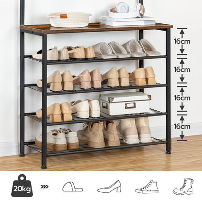 HOOBRO Coat Stand, Coat Rack with Shoe Storage, Free Standing Hall Tree with 9 Hooks, Shoe and Coat Rack for Hallway, Entryway, Metal Frame, Sturdy,