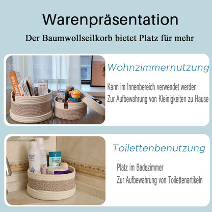 Yearonan 2 Pieces Storage Baskets with lids-Cotton Rope Lidded Basket-Natural cotton thread, leather buckle