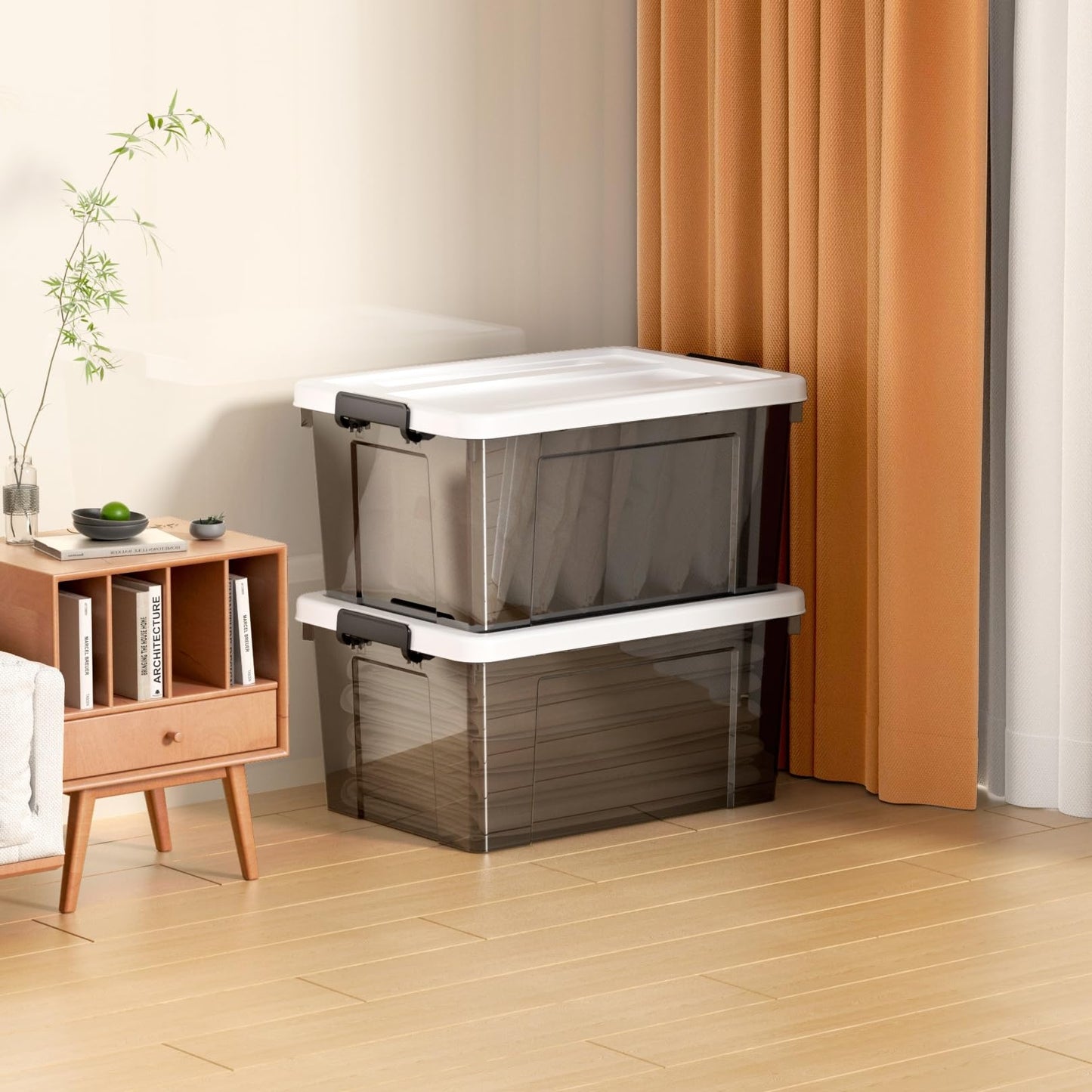 Cetomo 65L*3 Storage Boxes, Plastic Storage Box with Lids, Organizing Container with Secure Latching Buckles, Stackable, Nestable