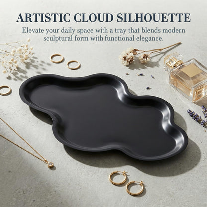 Cloud Trays Decorative, Black Trinket Serving Tray Stainless Steel, Candle Plates, Bathroom Vanity Tray Elegant