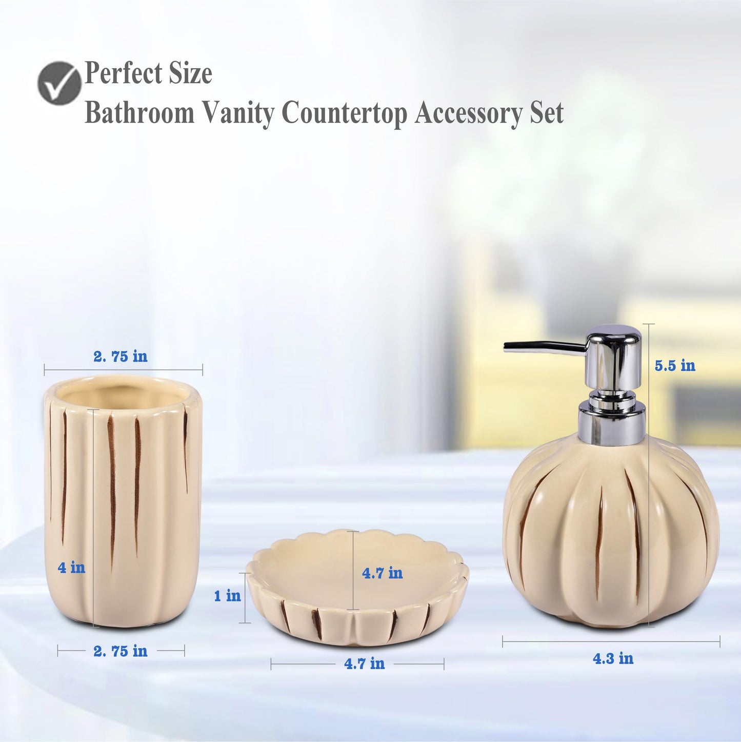 Fall Bathroom Accessory Set of 3, Harvest Pumpkin Bathroom Decor, Ceramic Bathroom Accessories Complete -Toothbrush Holders, Soap Dispenser