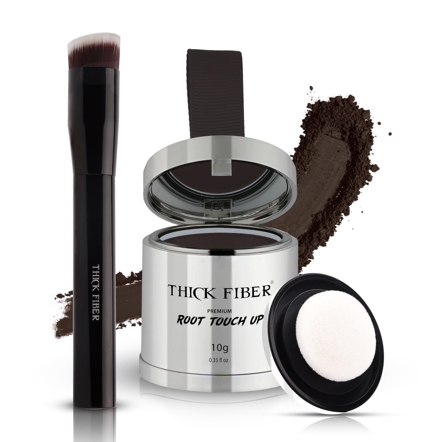 THICK FIBER Root Touch Up & Hairline Powder with Brush (LARGE 10g) ? Covers Grey Roots, Thinning Hair & Bald Spots ? Sweat & Water Resistant Hair