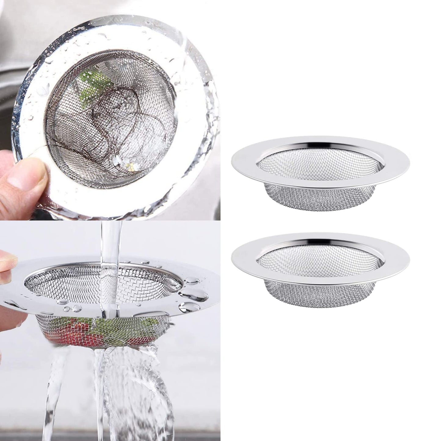 2pcs Stainless Steel Sink and Shower Drain Strainers, 77mm Diameter