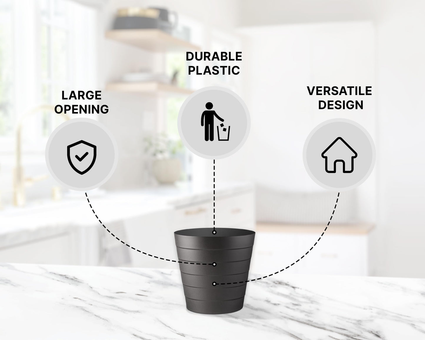 Zuvo Waste Paper Bin 8L, Wave Design Bin for Bedroom and Office, Black