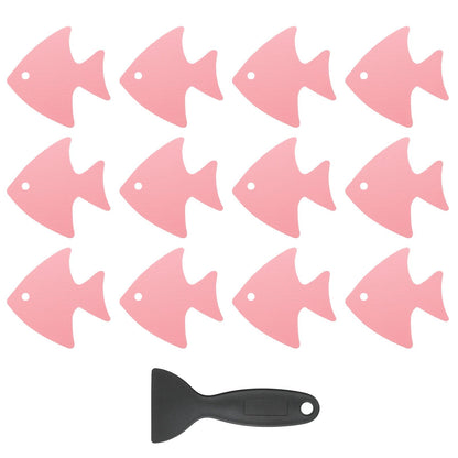 PATIKIL 12 Pcs Non Slip Bathtub Stickers, Anti Slip Shower Stickers with Scraper Bathroom Shower Floor Decals Fish Shape Cute Treads Tubs, Pink
