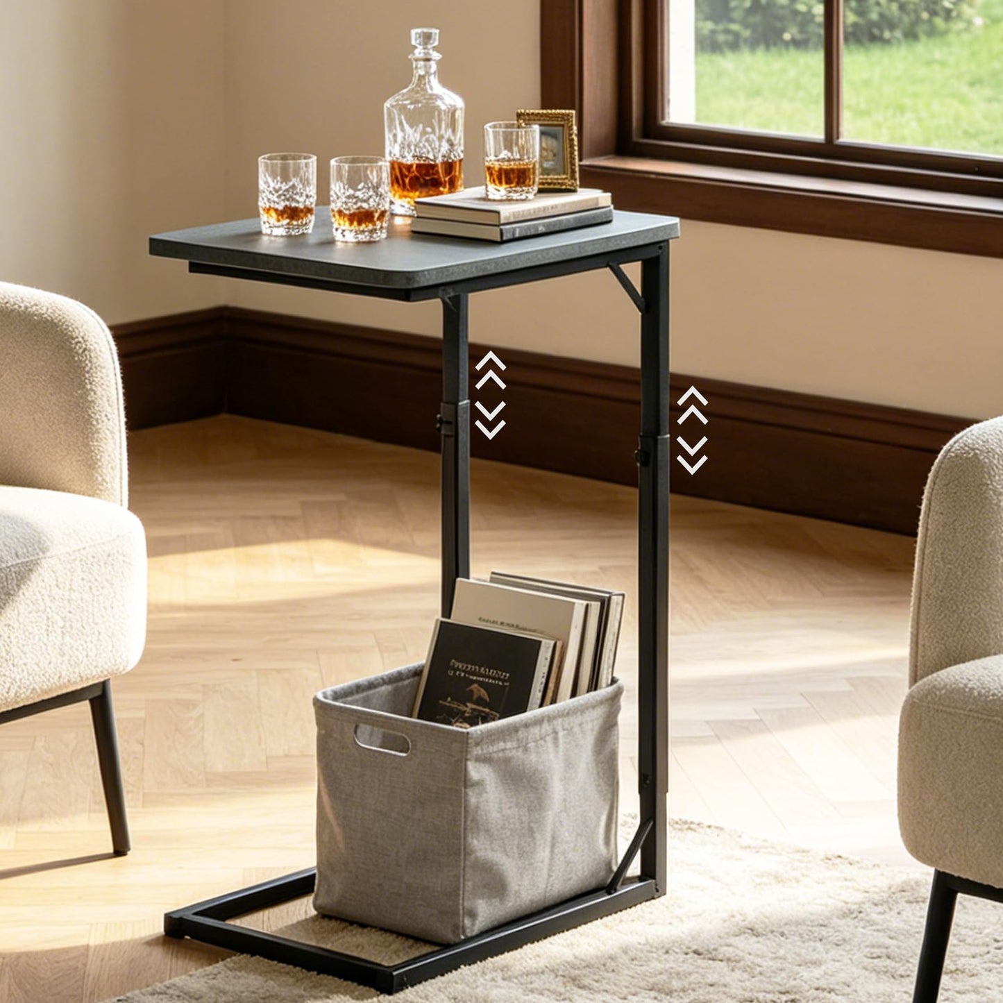 OFIDELITY Side Table, Height Adjustable C Table, End Table for Sofa, Couch & Bedside