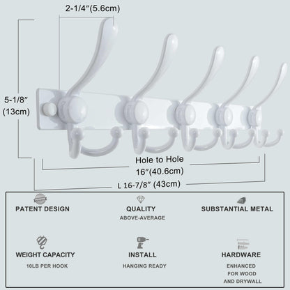 Dseap Coat Rack Wall Mount, Heavy Duty 2.5mm Base vs Flimsy 1mm, Double-Thick Solid Anti-Snap Hooks