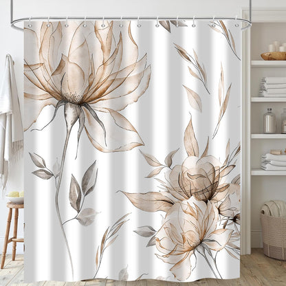Hnmdmyi Watercolor Floral Shower Curtain 180x200, Brown Boho Flower Leaf Modern Minimalist Aesthetic Art Bathroom Curtains Waterproof Polyester