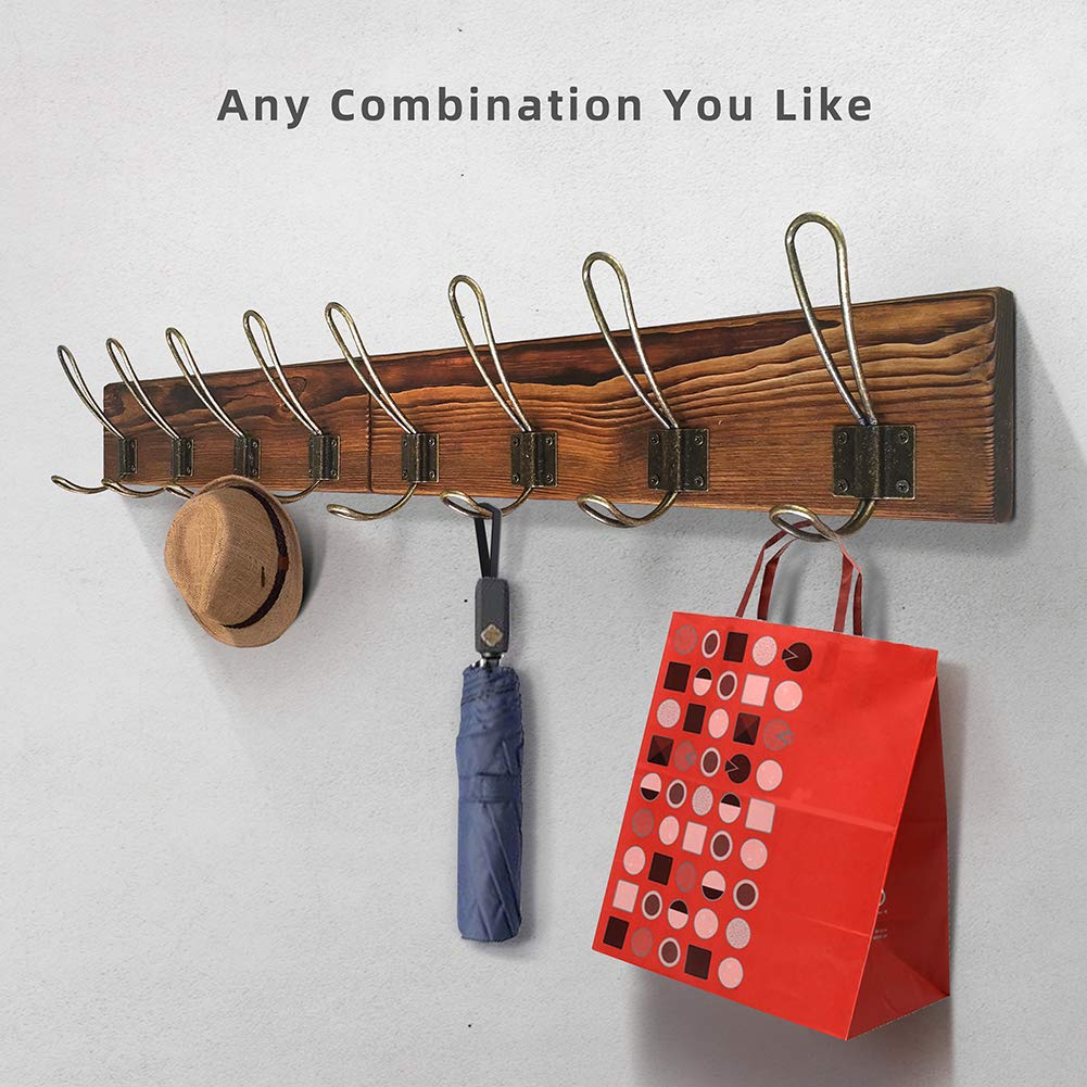 KOLYMAX Rustic Coat Rack Wall Mounted, Solid Wooden Coat Hook Rack with 8 Hooks Perfect Touch for Your Entryway, Mudroom, Kitchen, Bathroom and More