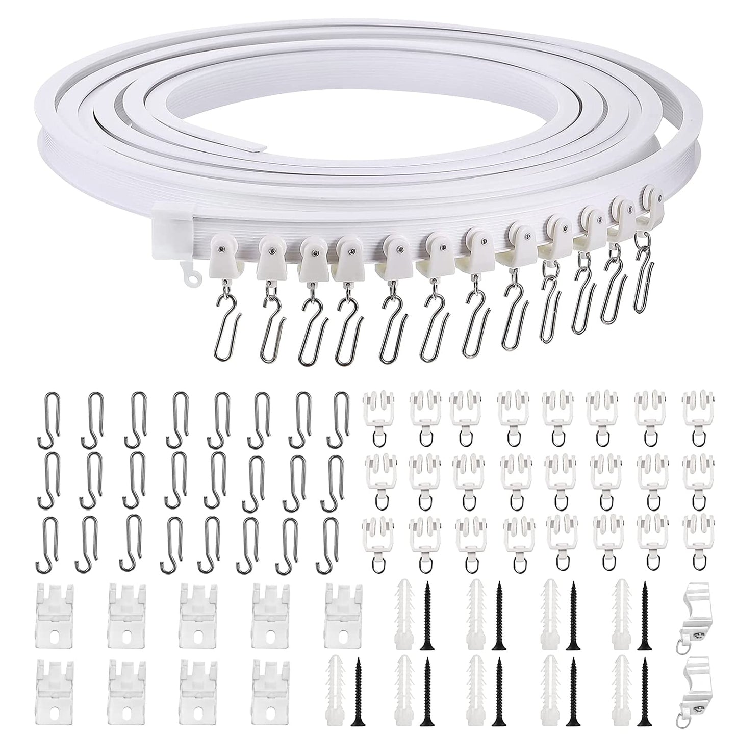 Flexible Bendable Ceiling Curtain Track 3 Meters (9.8FT) Curtain Rail and Fittings Wall Mount Heavy Duty Plastic Curved Curtain Rails for Bay Windows