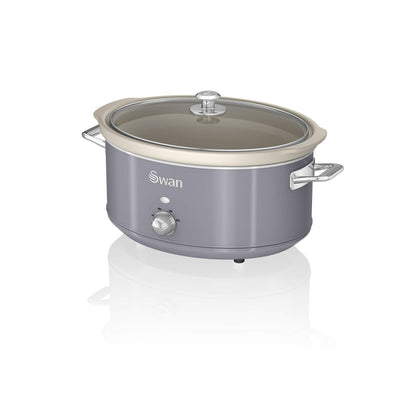 Swan SF17031GRN Retro Slow Cooker with 3 Temperature Settings, Keep Warm Function, 6.5L, 320W, Retro Grey