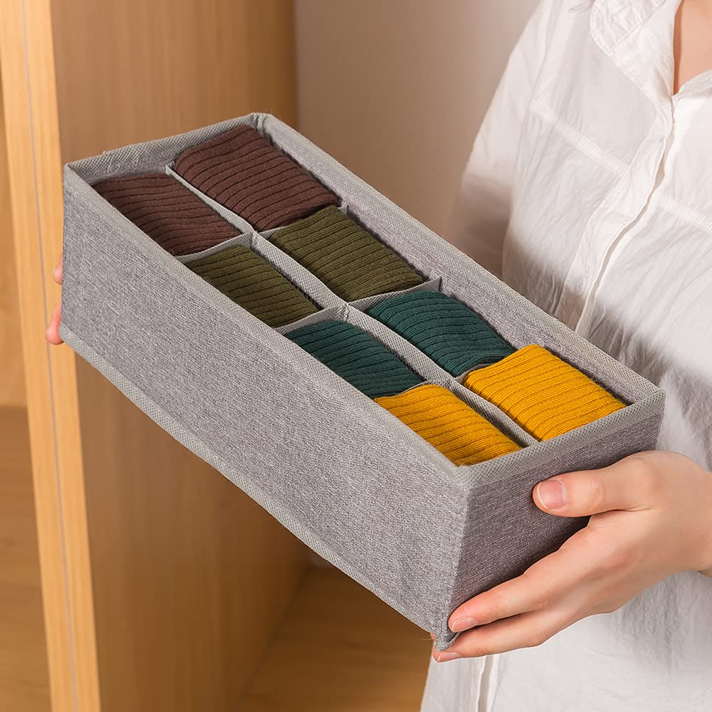 Qozary 3 Pack Washable Foldable Drawer Organizer, 8 Cell Desk Closet Organizer and Storage Drawer Dividers for Underwear Bra Socks