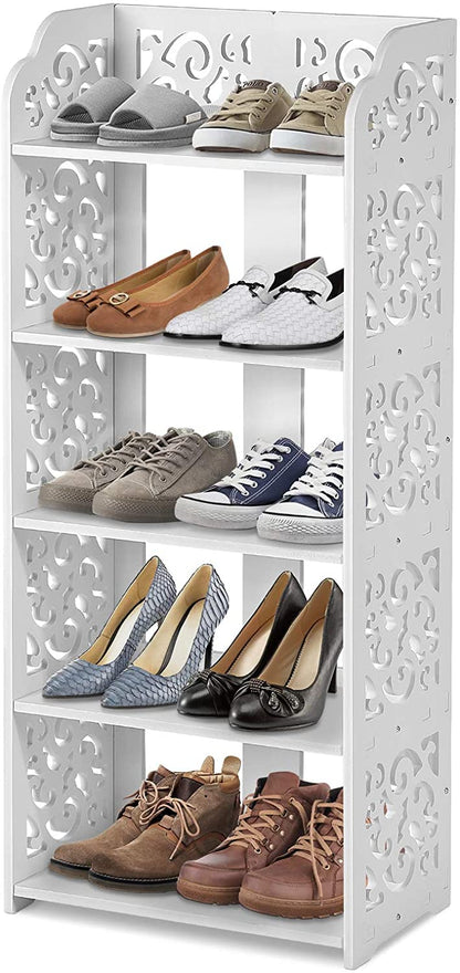 Cocoarm Modern 5-Tier Corner Shoe Rack, White, Floor Standing Cabinet, 40x23x90 cm, for Hallway Entryway Bedroom Living Room