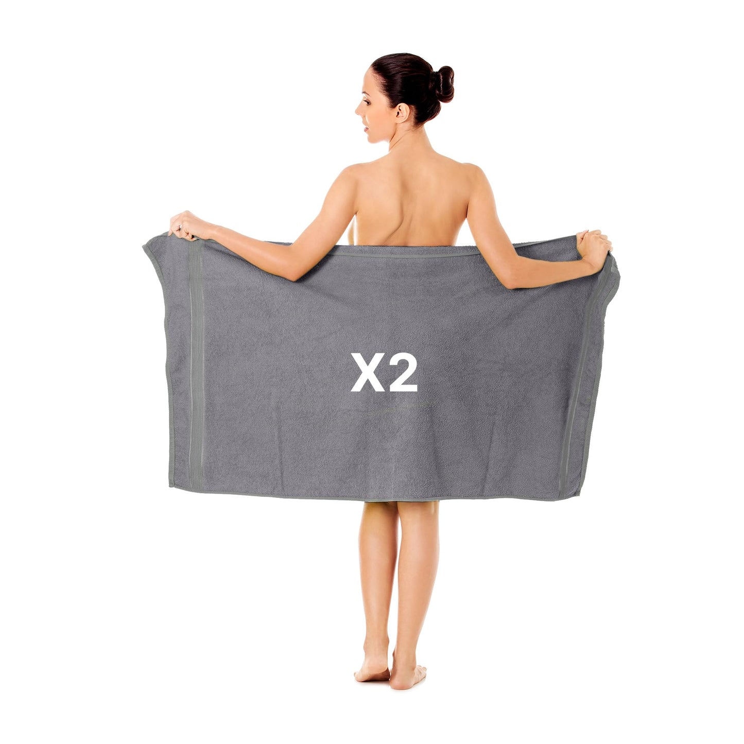 Set of 2 Bath Towels, 70 x 140 cm, Made of 100% Cotton, Soft Shower Towel for Bath & Sauna, Absorbent & Skin-Friendly, Easy Care & Large (Grey)