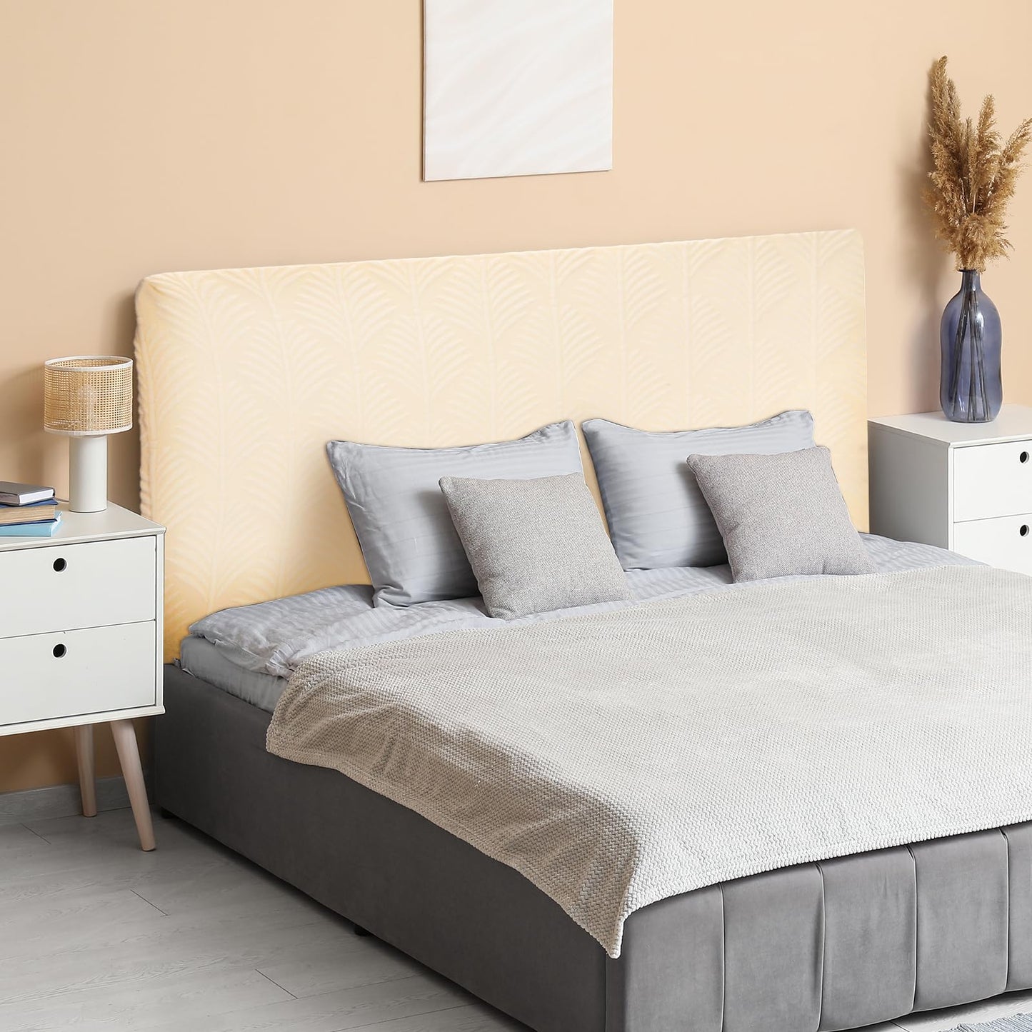sourcing map Bed Headboard Slipcover, 200cm Jacquard Fabric Stretch Protector Covers, Dustproof Cover for King Size Headboard Bedroom Decor, Beige