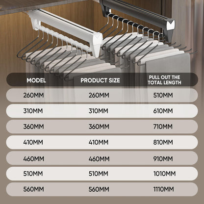 Pull Out Clothes Rail,Wardrobe Pull Out Clothes Rail (26-61CM) Steel Adjustable Clothe Rails For Trousers Clothing Storage, Space Saving (36CM)