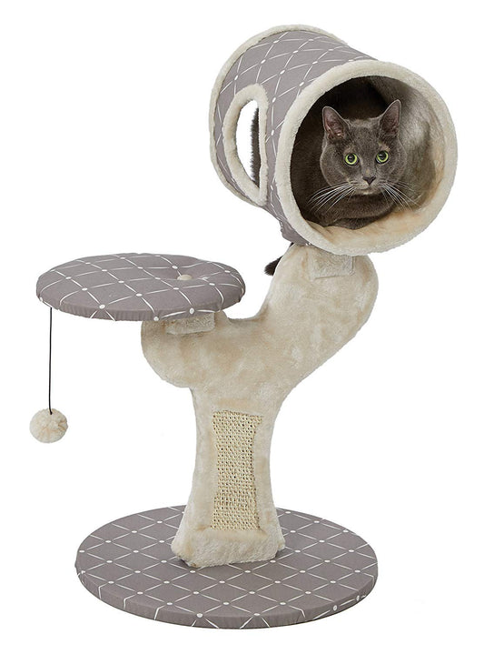 MidWest Homes for Pets Cat Tree, Salvador Cat Tree w/Built-in Sisal Cat Scratching Pad and Cat Look-Out Lounge, Mushroom/Diamond Pattern, Small Cat