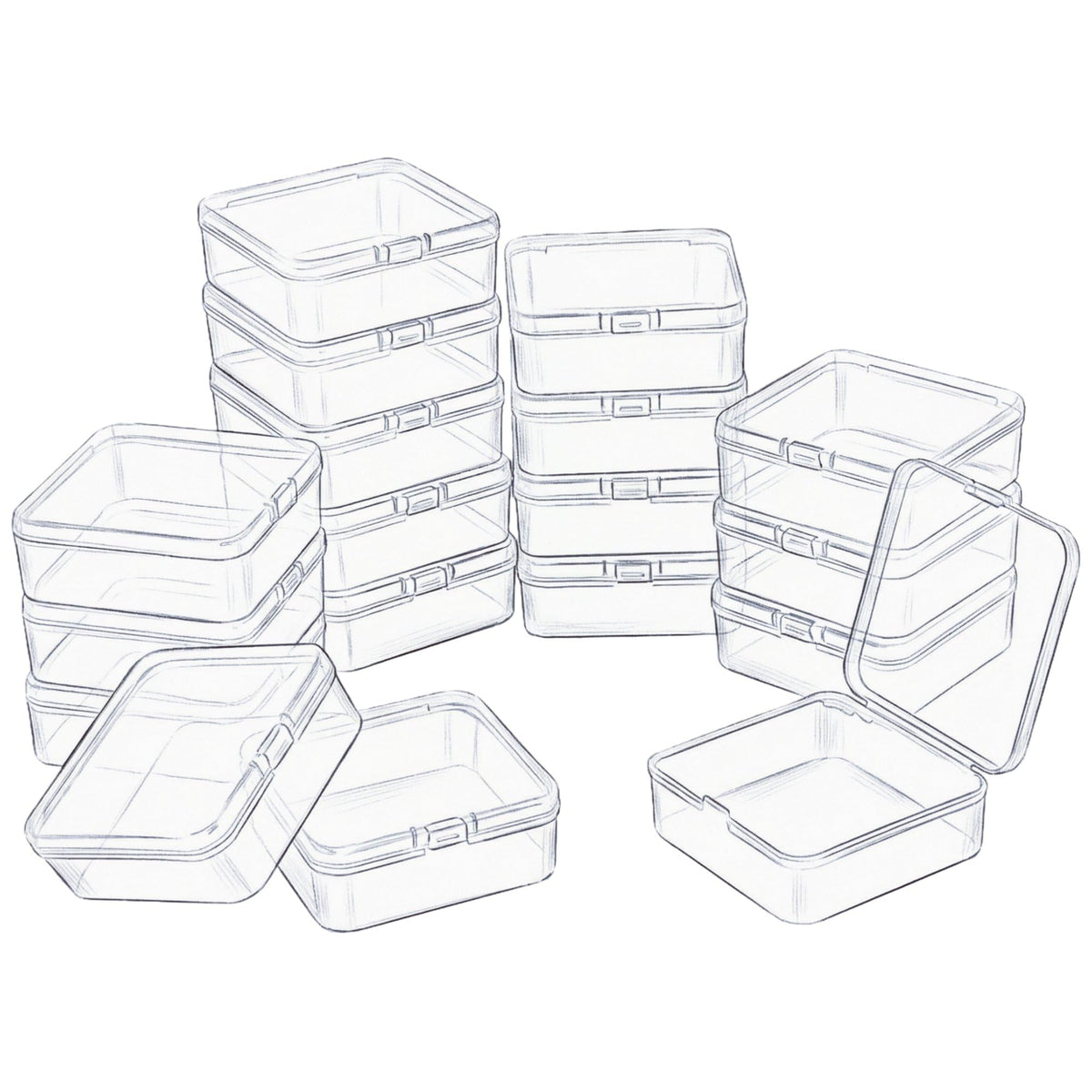 LJY Clear Square Plastic Boxes with Lids, 18 Pack, 3.7 x 3.7 x 1.4 in
