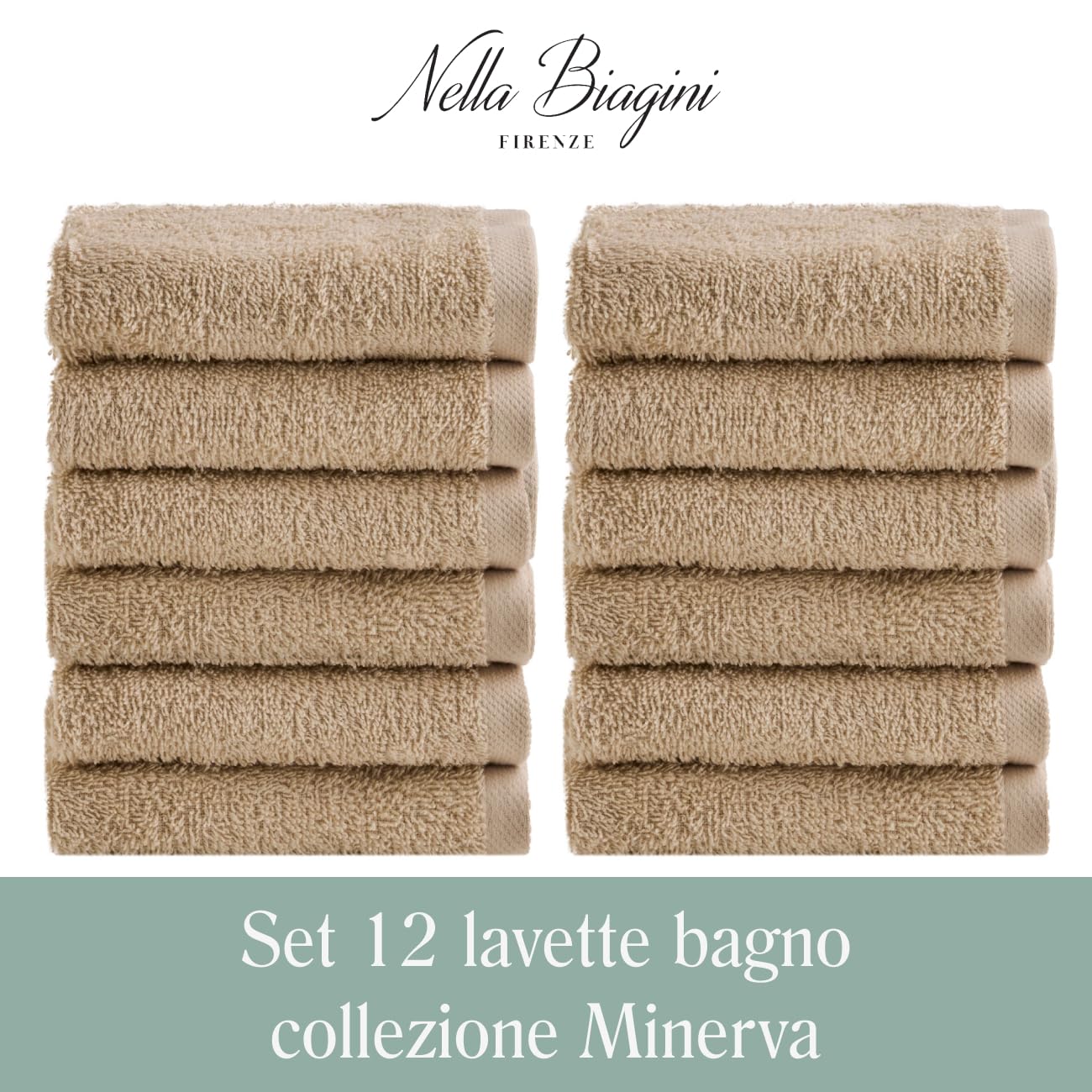 NELLA BIAGINI Minerva Bathroom Washcloths 30 x 30 cm, Set of 12, 100% Pure Terry Cotton, 420 g/m², Soft, Absorbent, Practical, Durable, Solid Colour