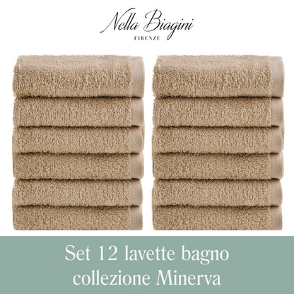 NELLA BIAGINI Minerva Bathroom Washcloths 30 x 30 cm, Set of 12, 100% Pure Terry Cotton, 420 g/m², Soft, Absorbent, Practical, Durable, Solid Colour