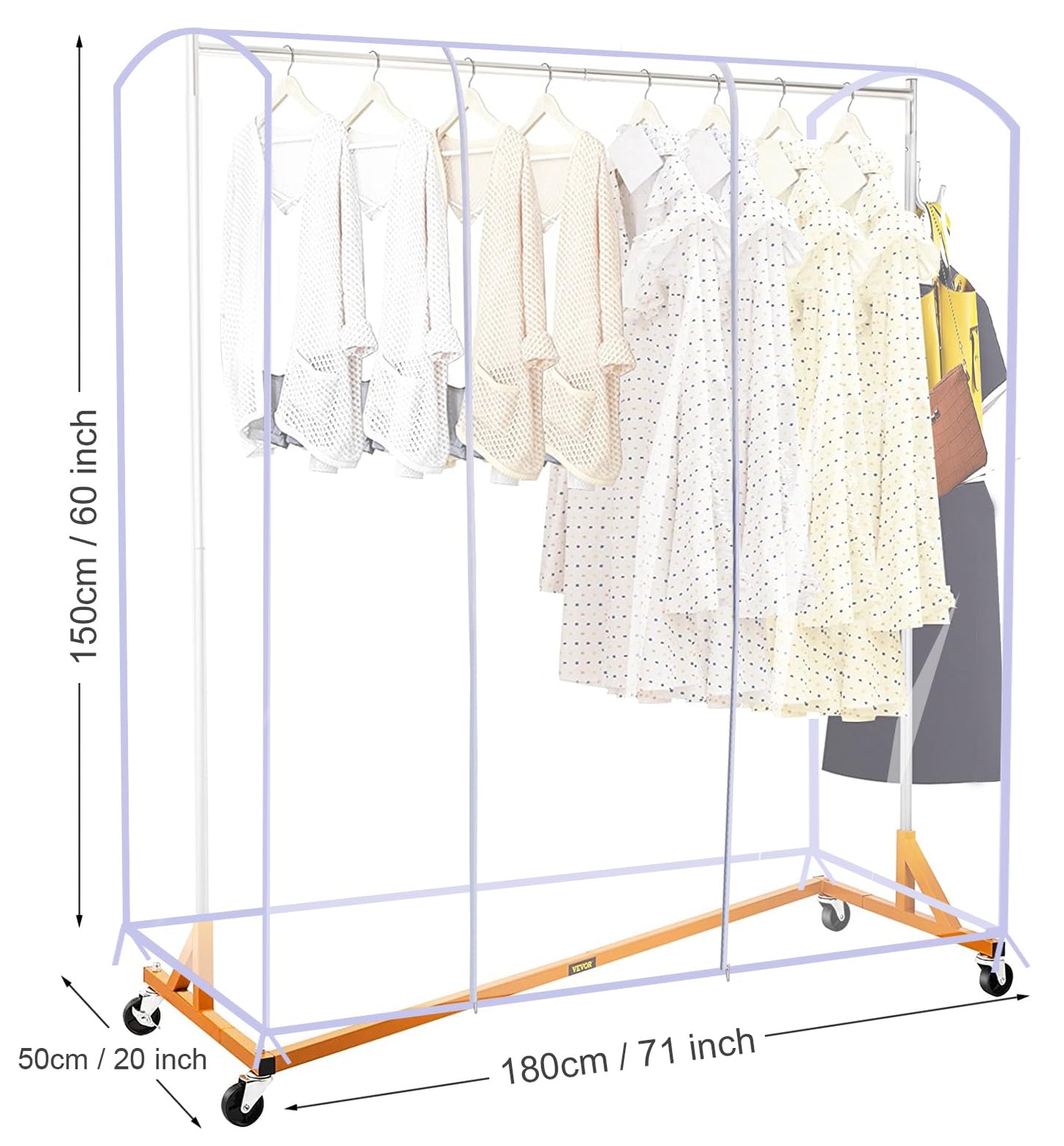 Ruibo 6ft Transparent Clothes Garment Rail Cover for Clothes Rack With 2 Durable Zipper / 6FT(180x150x50CM)
