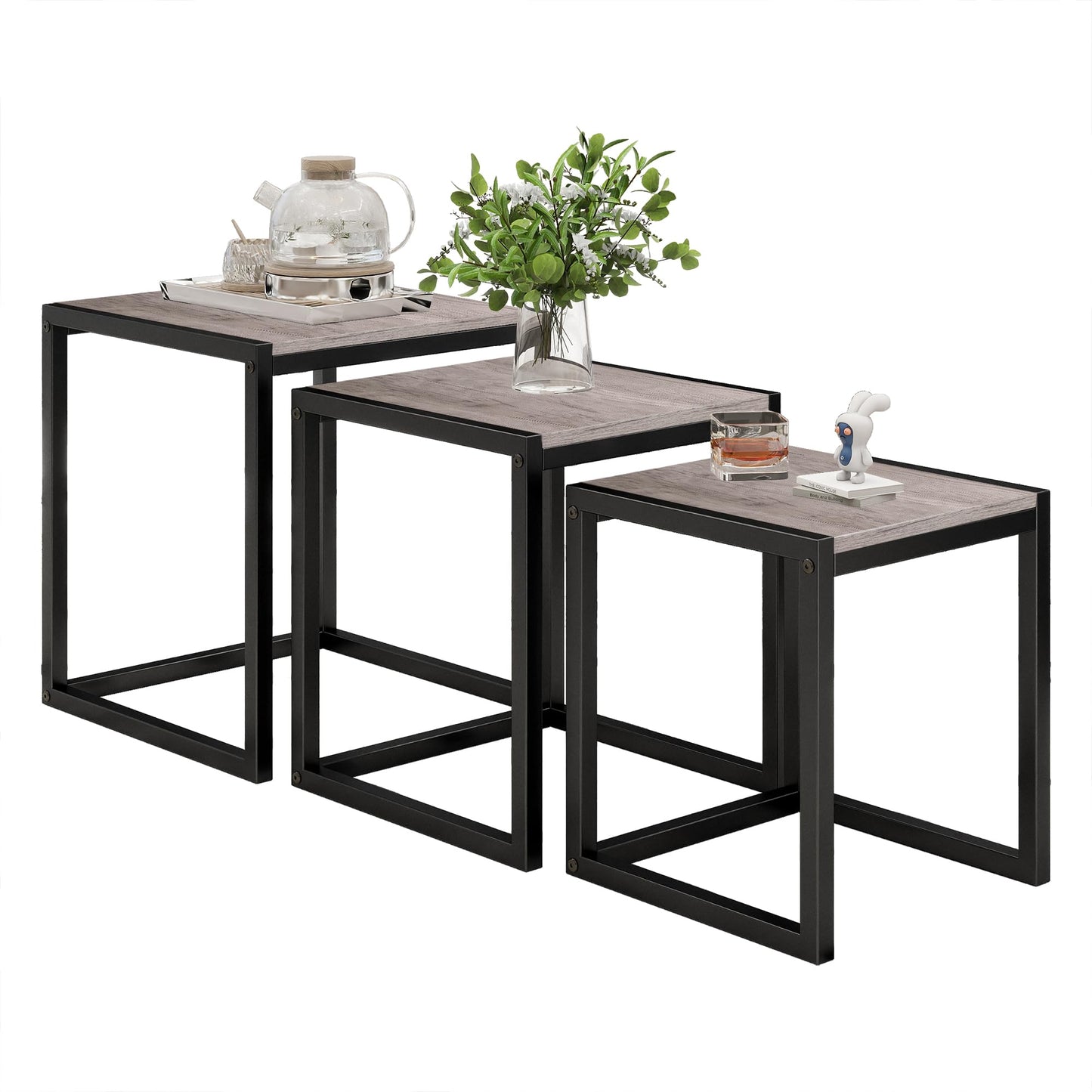 Diahomy Nesting Coffee Table, Set of 3 Stacking Side Tables, Grey