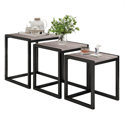 Diahomy Nesting Coffee Table, Set of 3 Stacking Side Tables, Grey
