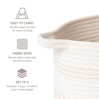 RGI Home Dog Toy Storage Baskets – Set of 3 Oval Fabric Rope Organizer Bins for Pet and Household Storage, Multi-Sized with Easy-Carry Handles
