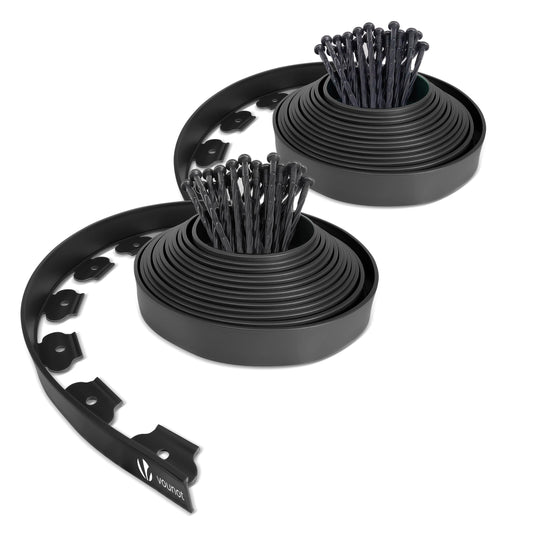 VOUNOT 20m Flexible Lawn Edging, Plastic Garden Edging Border with 60 Strong Securing Pegs, Height 5cm, Black