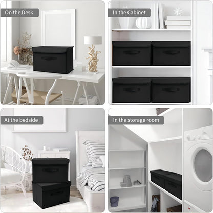 Homsorout Foldable Storage Boxes with Lids - Wardrobe Organiser Bin with Handle Fabric Basket Containers for Clothes, Book, Shelf, Office