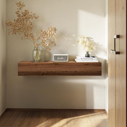 Pmnianhua Floating Solid Wood Console Table, Wall Mounted Narrow Entryway Table with Storage Shelf