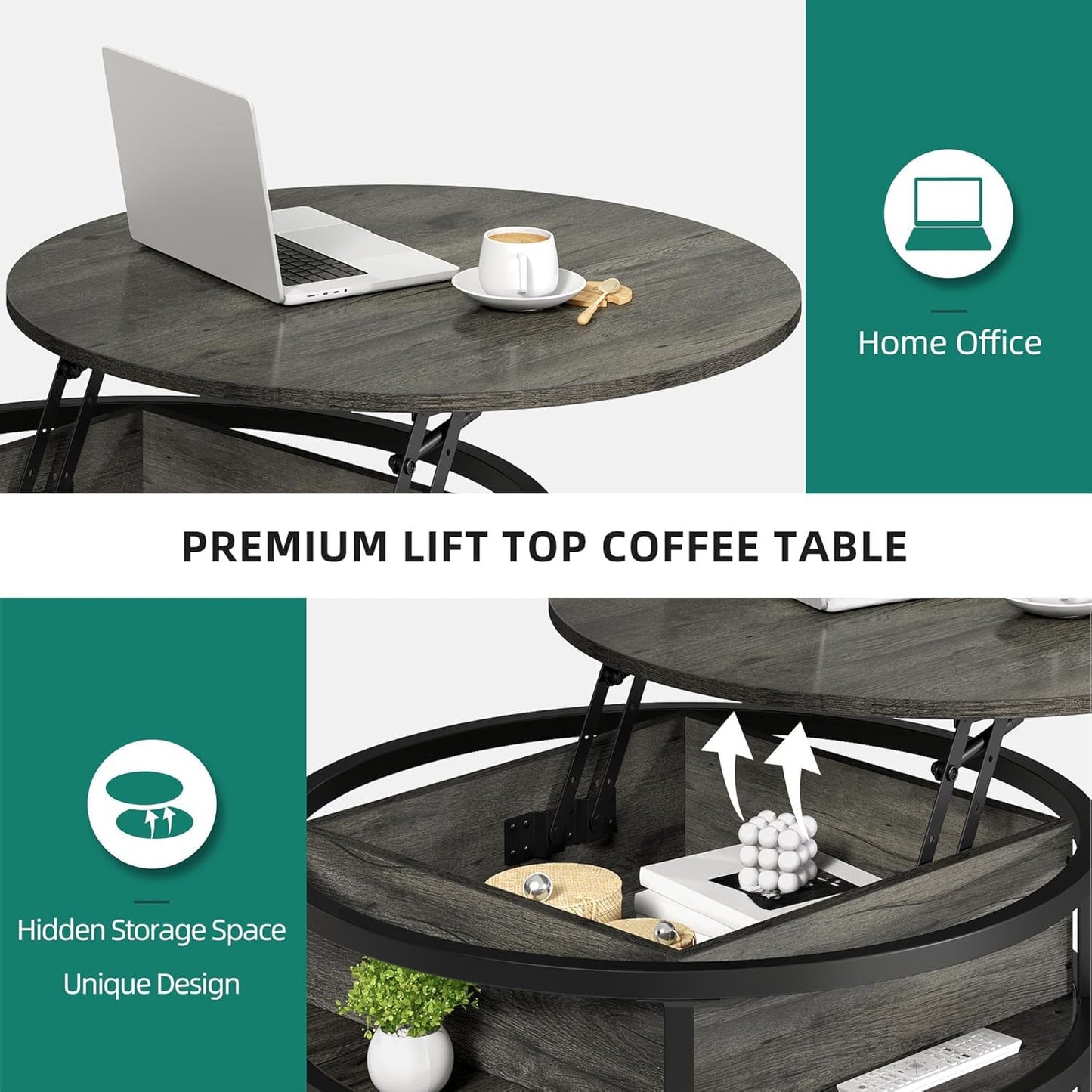 YITAHOME Round Lift Top Coffee Table, Coffee Tables for Living Room with Hidden Storage Compartment