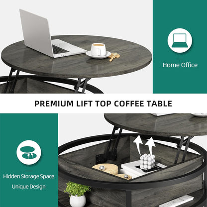 YITAHOME Round Lift Top Coffee Table, Coffee Tables for Living Room with Hidden Storage Compartment