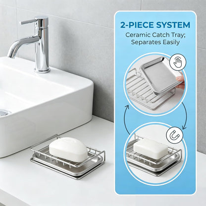 Soap Holder with Drip Tray - Stainless Steel Soap Dish for Shower, Quick Drying Sponge Holder with Drainage for Shower, Kitchen, Sink