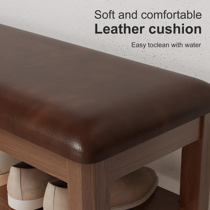 AQIMUELE Shoe Bench, Shoe Bench Storage with Seat, Wooden Shoe Rack 3-Tier, for Hallway, Entryway, Living Room, Bedroom, 80cm (Walnut)
