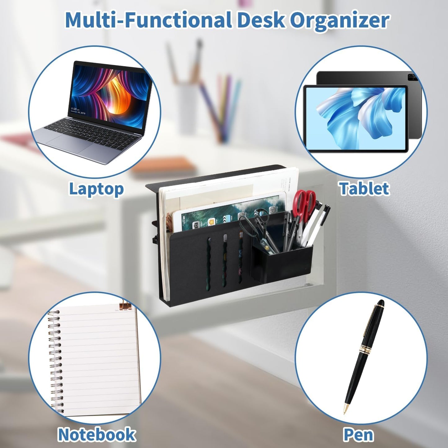 Osseph Under Desk Storage - Clamp-On Side Desk Organizer With Magnetic Pen Holder, Adjustable Laptop Holder for File Cable Management, 22 Lbs Capacity