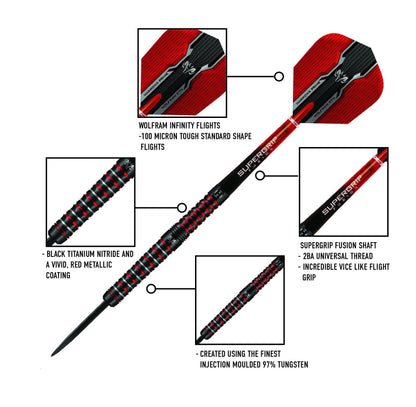 Harrows Wolfram Infinity Steel Tip Tungsten Darts Set 21g, 22g, 23g & 24g - Includes Supergrip Fusion Shafts & Prime Wolfram Infinity Flights (22g)