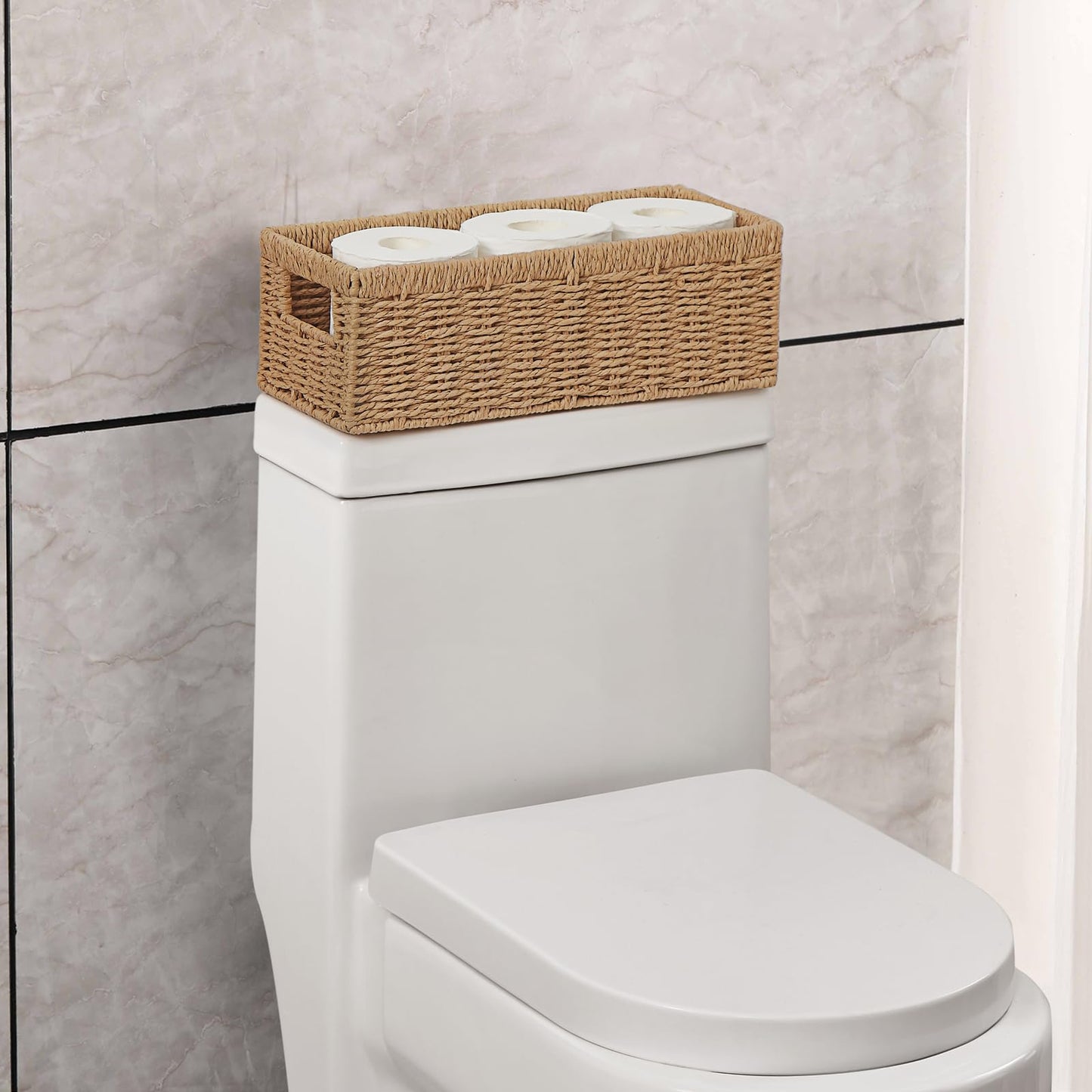 Vagusicc Wicker Storage Basket with Handle, Handwoven Set of 2 Storage Basket for Shelves, Wicker Organizer Basket, Toilet Paper Basket