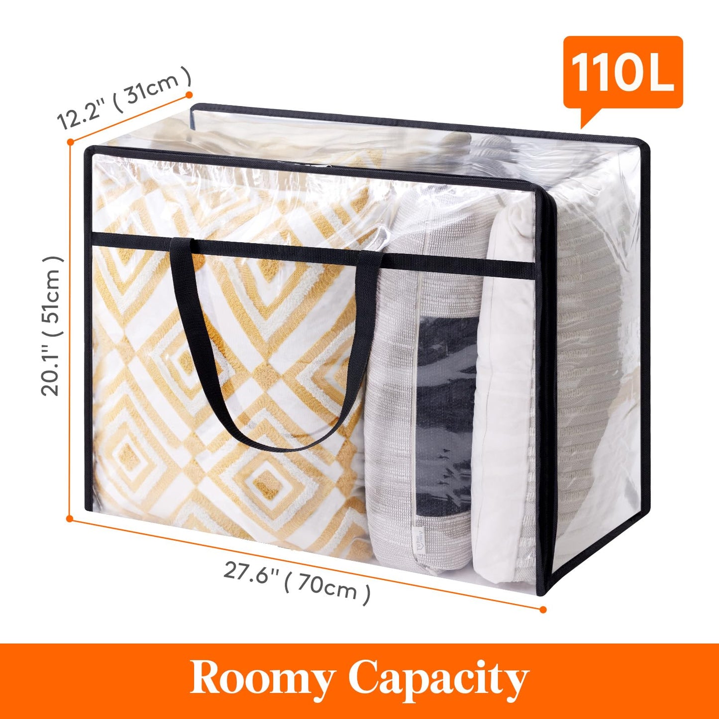 Lifewit 3 Pack Clear Storage Bags, 110L Plastic Clothes Storage Bags