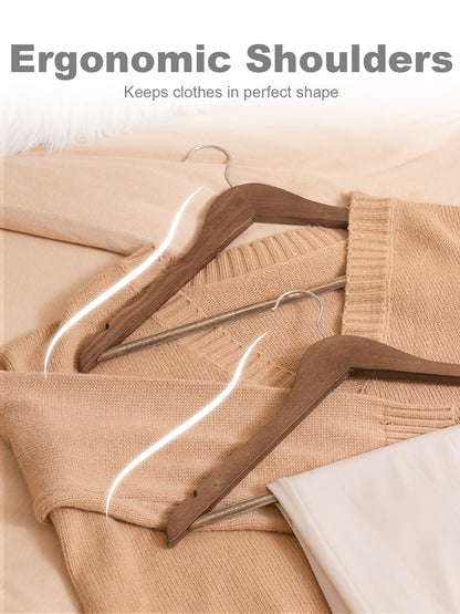 HOUSE DAY Wooden Hangers 30 Pack, Heavy Duty Wooden Coat Hangers, Walnut