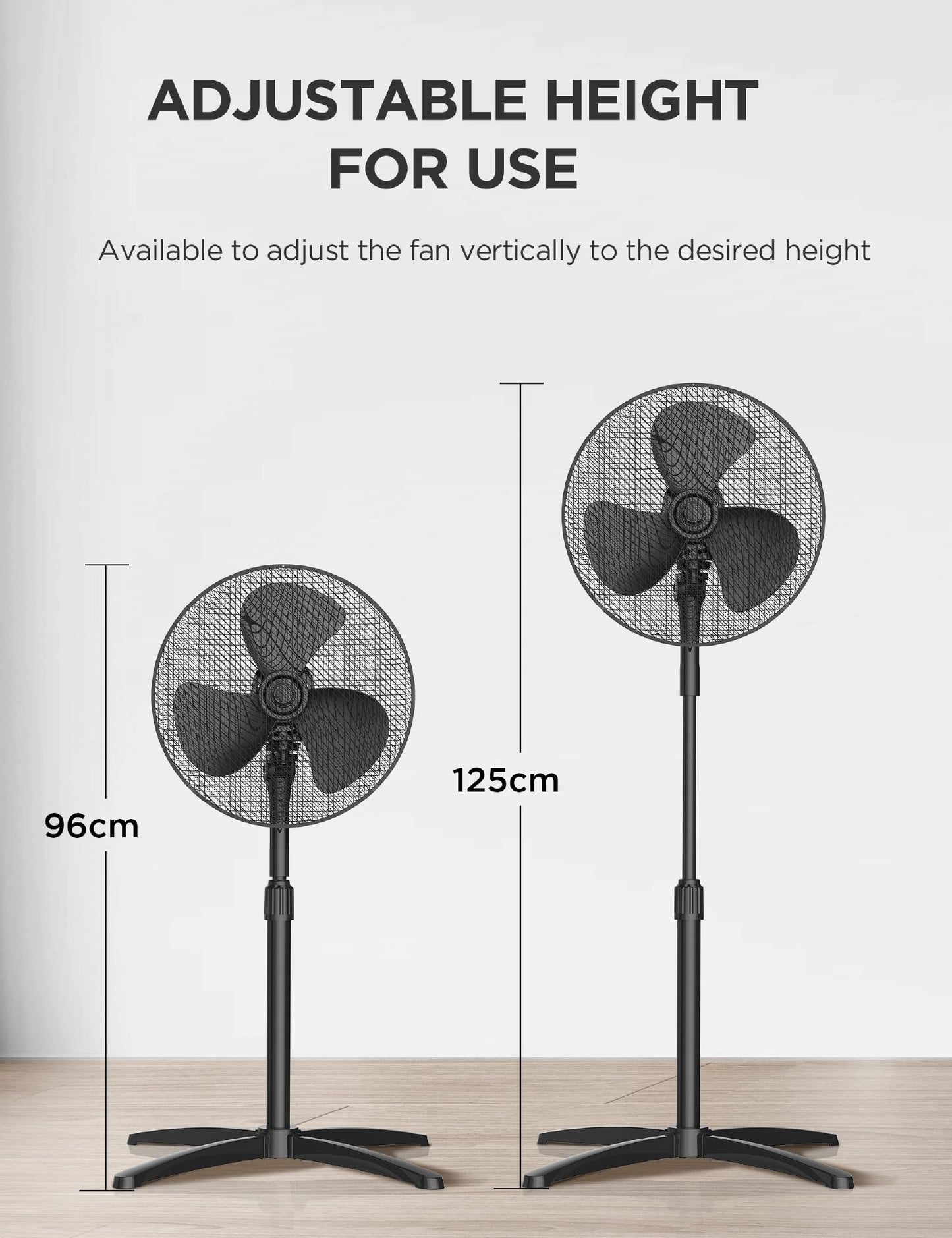 Midea MPF25MBUK 40W Pedestal Fan, 3 Speed Settings, 90° Oscillation, Adjustable Height Stand Fan, Powerful Airflow and Quiet Operation, Ideal For Home & Office, Black