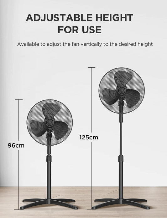 Midea MPF25MBUK 40W Pedestal Fan, 3 Speed Settings, 90° Oscillation, Adjustable Height Stand Fan, Powerful Airflow and Quiet Operation, Ideal For Home & Office, Black