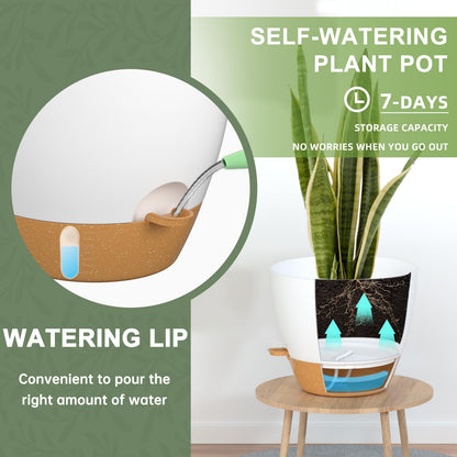 ZMTECH 30 cm Plant Pots with Drainage Holes Saucer Self Watering Planters with Watering Inlet Plastic Flower Pot for Indoor Outdoor Plants (Set of 2,