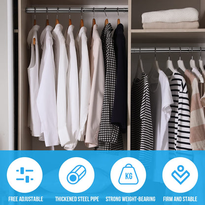 WAENLIR 34cm-50cm Extendable Stainless Steel Wardrobe Rail, Adjustable Clothes Rail Pole With End Sockets