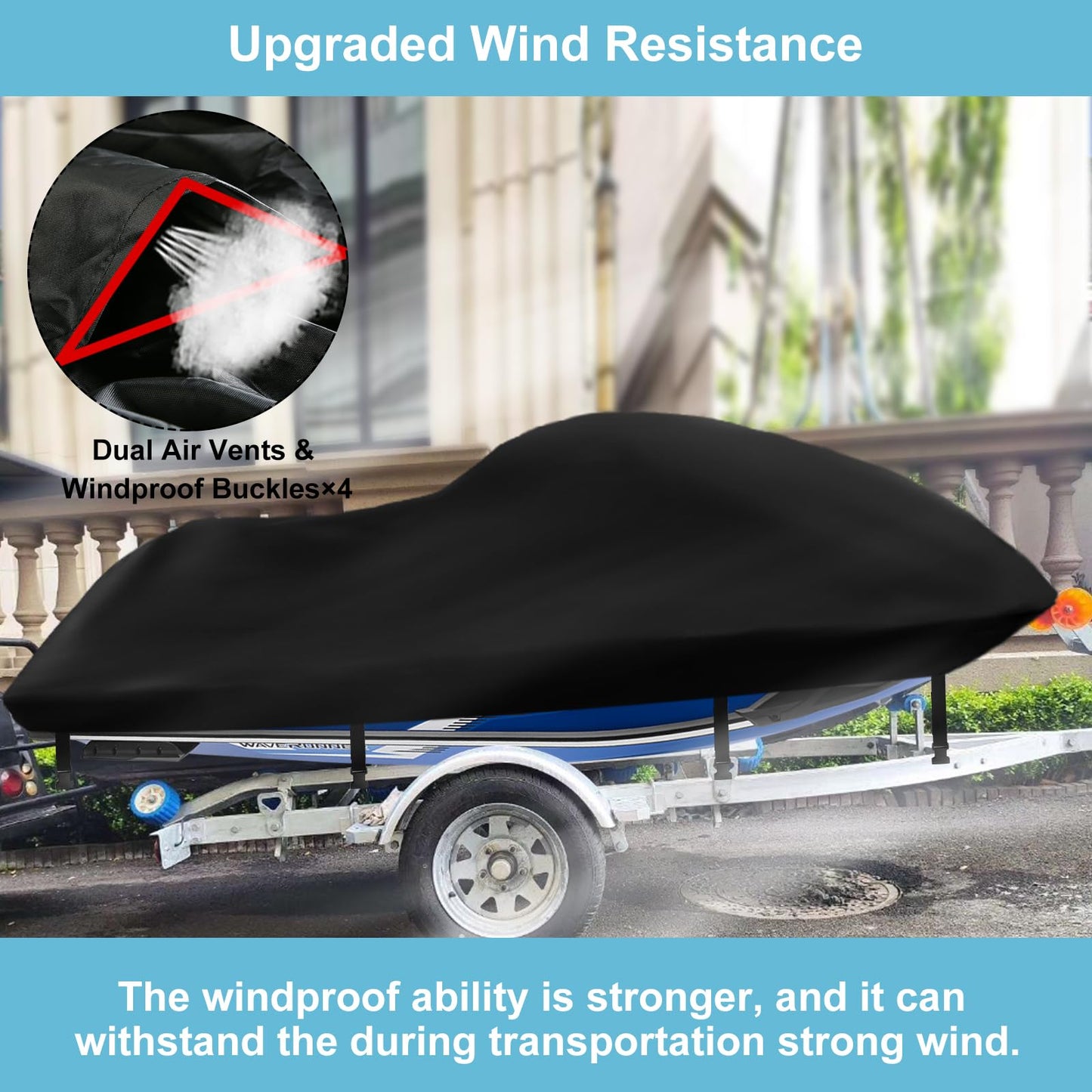 Jetski Covers 3 Seater, Upgraded Heavy Duty 420D Waterproof Motorboat Cover with 2 Air Vent Marine Grade UV Resistant for Seadoo,Kawasaki,Waverunner