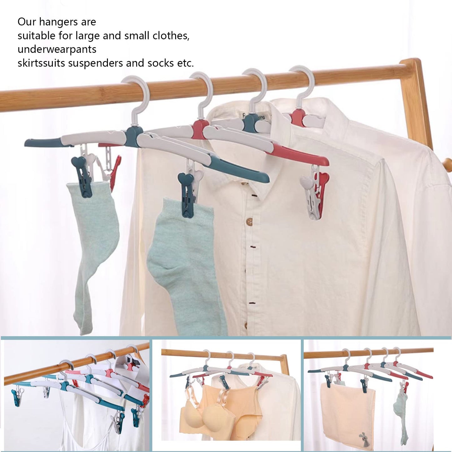NCOALE Folding Clothes Hanger, 8 PCS Travel Hangers With Clips, 360 Degree Rotating Hook