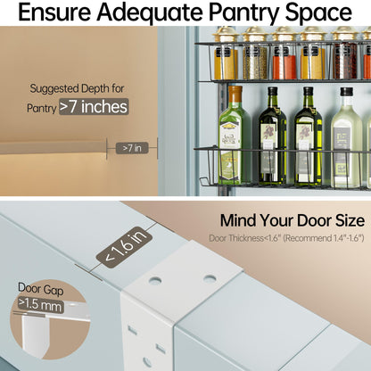 Delamu Over Door Storage, Pantry Organisers and Storage, Hanging Spice Rack Shelves for Easy Install, Cabinet Door Organiser