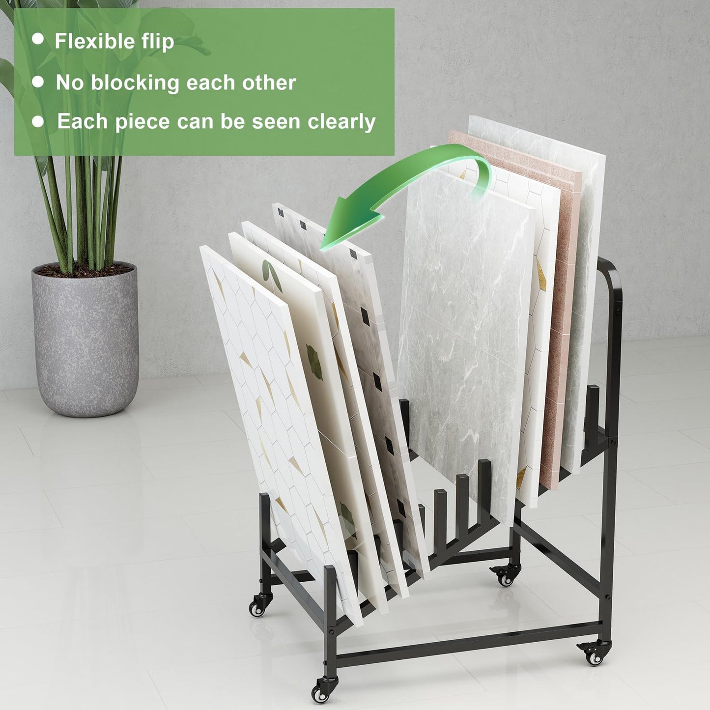 Nisorpa Ceramic Tile Rack, 12 Tiers Floor Tiles Samples Display Stand with 4 Wheels, Building Material Shelf