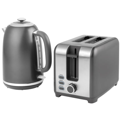 Salter COMBO-8799 Kettle And Toaster Set ? Grey 1.7L Fast Boil Kettle With Pull Top Lid, 2-Slice Electric Toaster, 360? Swivel Base, Water Window, 7